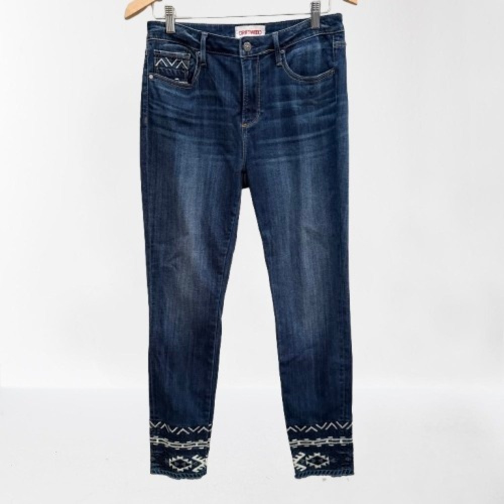 Driftwood Jackie High‎ Rise Embroidered Skinny Jeans Dark Wash Size 28